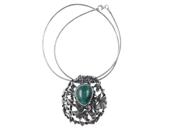 Vintage  Sterling/malachite pendant/necklace - image 1