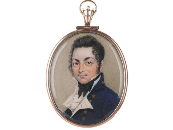 Large Georgian 14k Gold Mounted Portrait miniatur… - image 1