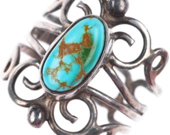 sz6.5 vintage Pueblo sterling silver Royston turquoise scrollwork ring