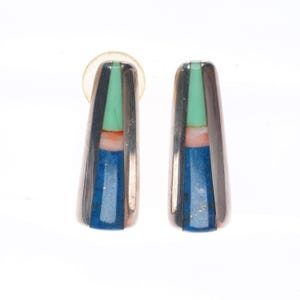 Jim Royer Navajo sterling silver multi-stone/coral earrings
