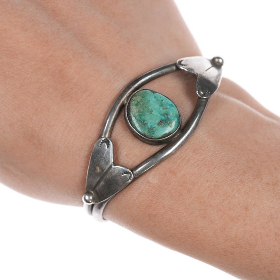 5 5/8" Vintage Navajo silver and turquoise cuff b… - image 1