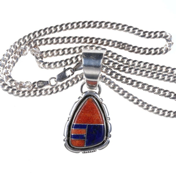 Vintage Native American Channel inlay pendant on Italian sterling necklace