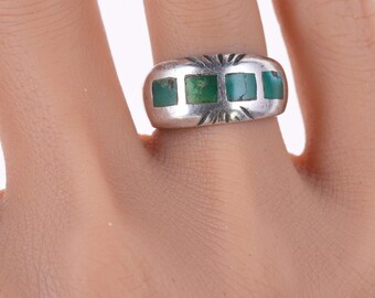 sz7 30's-40's Zuni Silver and turquoise flush inlay ring