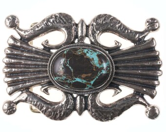 Robert Chee Cast Sterling/ Carrico lake turquoise belt buckle