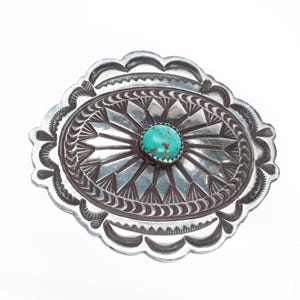 Vintage Navajo hand stamped sterling silver and turquoise belt buckle
