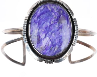 7" vintage Navajo sterling silver purple Charoite cuff bracelet