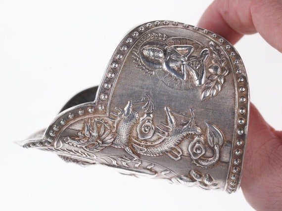 Antique Asian silver Repousse Buddha Cuff bracelet - image 5