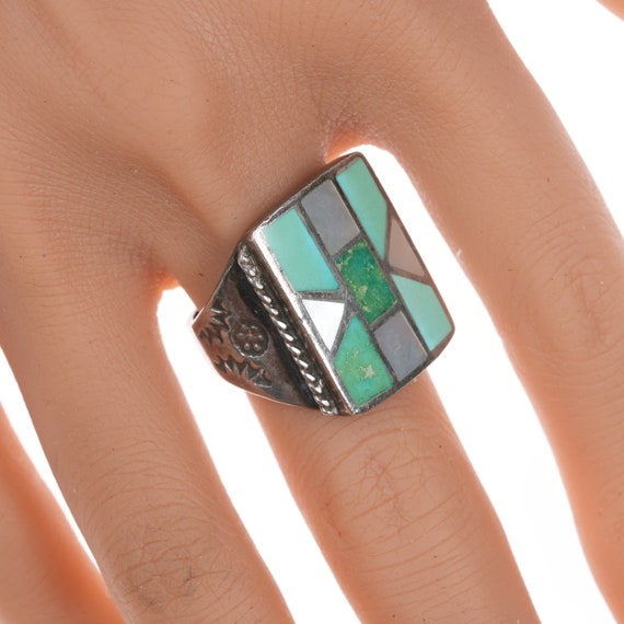 sz10.25 Vintage Zuni channel inlay silver ring - image 3