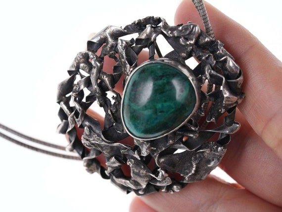 Vintage  Sterling/malachite pendant/necklace - image 3