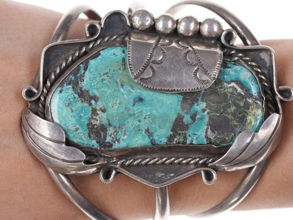 Vintage Native American Sterling/turquoise cuff b… - image 2