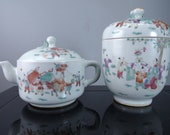 Antique Chinese Republic Period famille rose Teapot and Tea Caddy