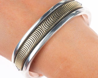 14K Gold Bruce Morgan Sterling Silver Navajo Cuff Bracelet - Etsy