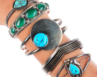 Lote de brazaletes vintage de plata esterlina estilo suroeste/Navajo de 6"-7" con turquesa