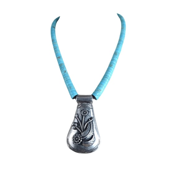 Native American Rod Coriz Vintage Santo Domingo Coral Turquoise Sterling Silver Necklace Native American Rod Coriz Vintage Santo Domingo Coral Turquoise Sterling Silver Necklace