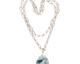 Collar con colgante de colibrí incrustado al ras de plata esterlina Laconsello Zuni de 22 pulgadas