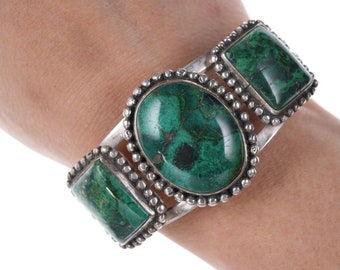 40's-50's Navajo stamped silver chrysocolla cuff bracelet