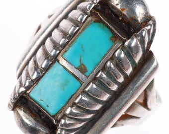 sz7 vintage Native American sterling silver turquoise inlay ring