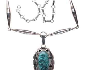 Collar navajo de plata esterlina con cuentas cónicas de turquesa y telaraña de Will Denetdale