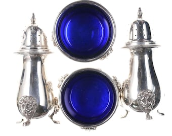 Heavy Sterling Cobalt lined salt and pepper set