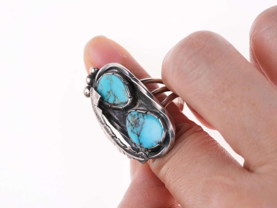 Vintage Navajo Indian Ring Sterling & Turquoise Sz 6.75