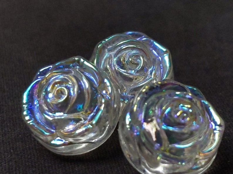 3 c1940 White Carnival Glass Rose Buttons