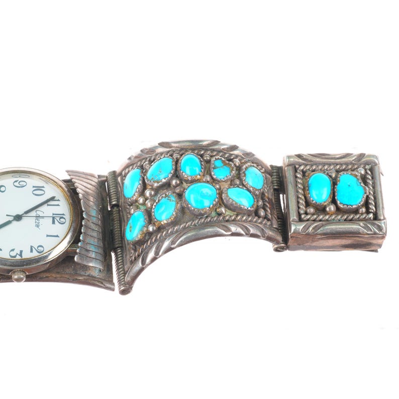 7.5" Vintage Navajo Sterling Silver Turquoise Nugget Watch Bracelet - Etsy