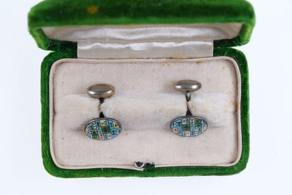 Art Deco Sterling Guilloche Enamel Cufflinks - image 2