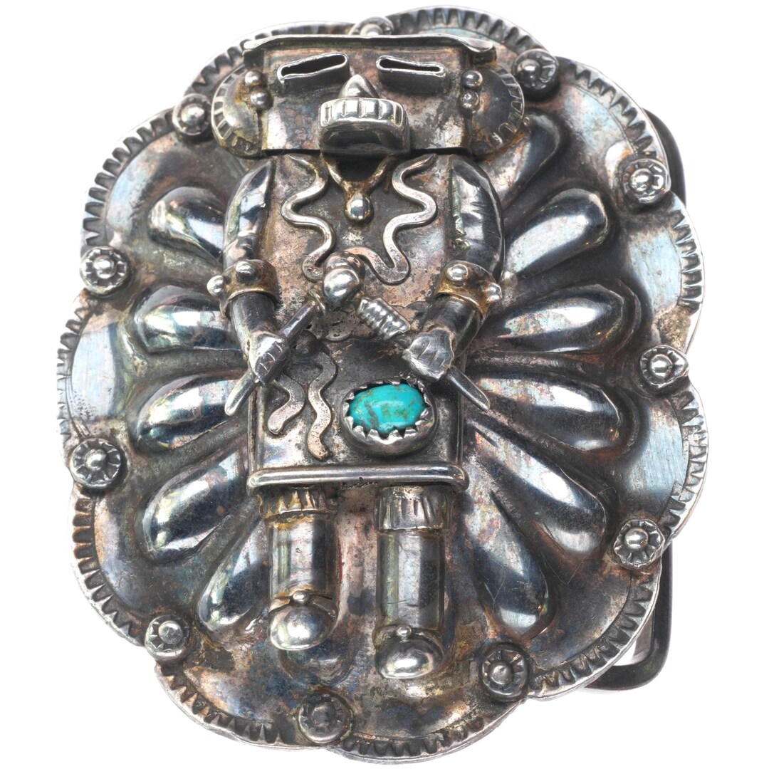 Vintage Wil Adams Navajo Sterling Silver Kachina Belt Buckle With ...