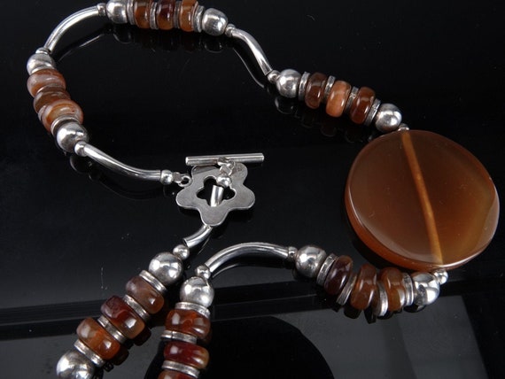 17.5" Sterling Silver and Agate bead Necklace - image 2