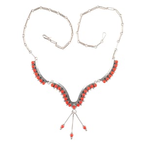 vintage Eriacho Zuni sterling silver red coral cluster necklace