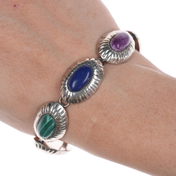 7" Retro Mexican sterling and stone bracelet
