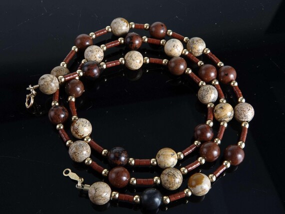 14K gold and Jasper beaded necklace - image 2