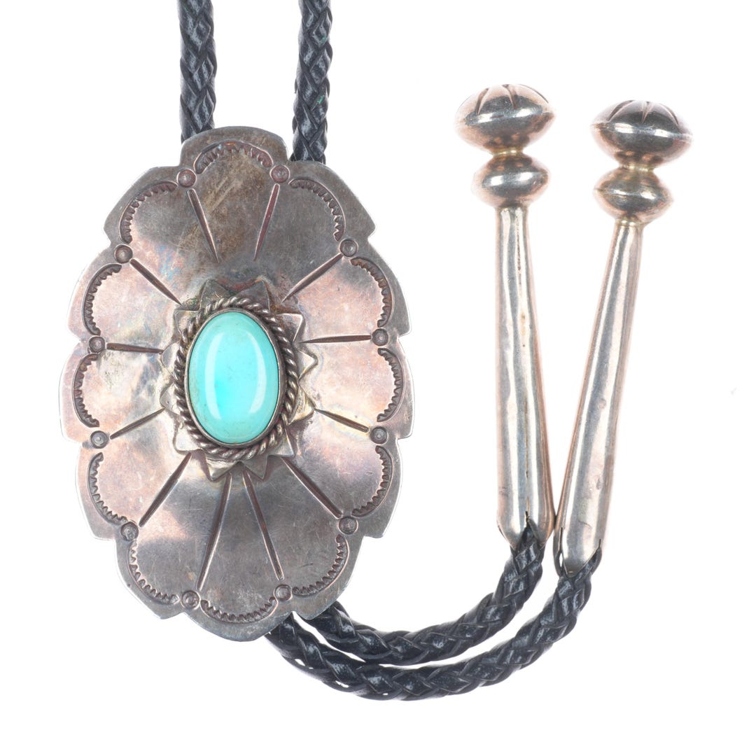 Large Vintage RBA Navajo Sterling Silver Bolo Tie With Fancy Tips and ...