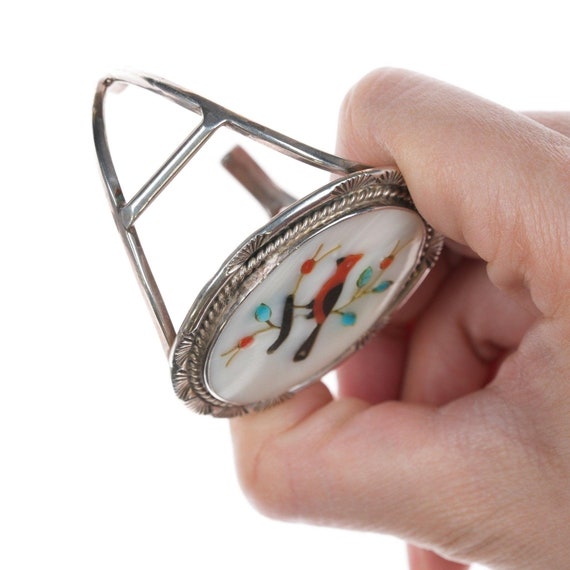 6.25" Vintage Zuni Cardinal Inlay sterling bracel… - image 3