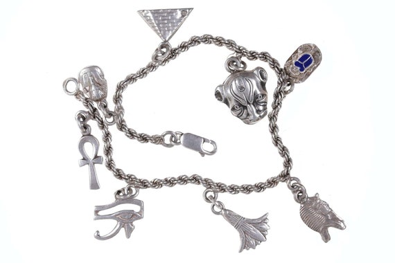 Vintage Egyptian Silver charm bracelet - image 1