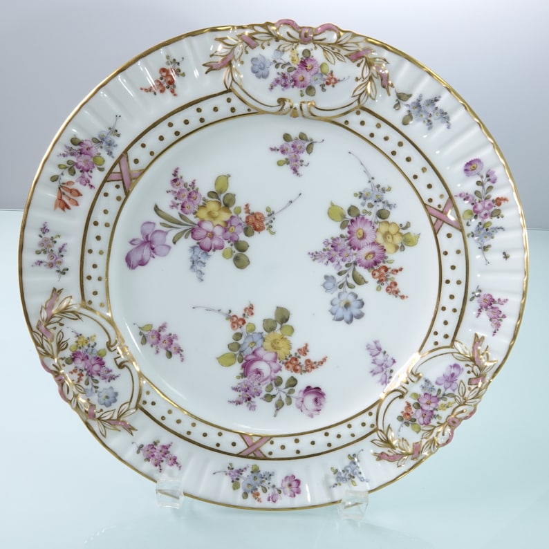 19th century Dresden Embossed Cabinet plate hand painted