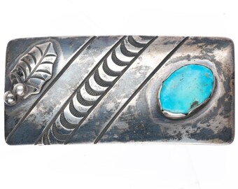 c1950's Vintage Navajo turquoise stamped sterling silver buckle for 1" belt