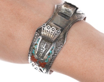 Pulsera de reloj con incrustaciones de chip de primera ley Navajo vintage de 6 3/8"