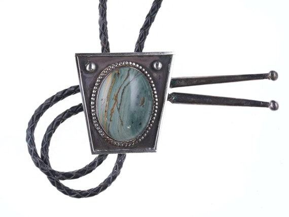 c1960 Southwestern Sterling and jasper bolo tie - image 1