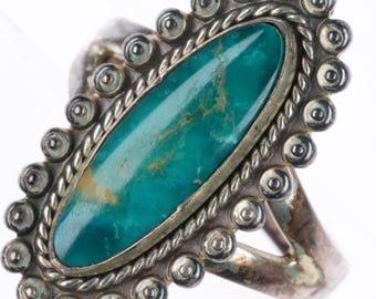 sz7 vintage Bell trading post high grade Blue Gem turquoise sterling silver ring