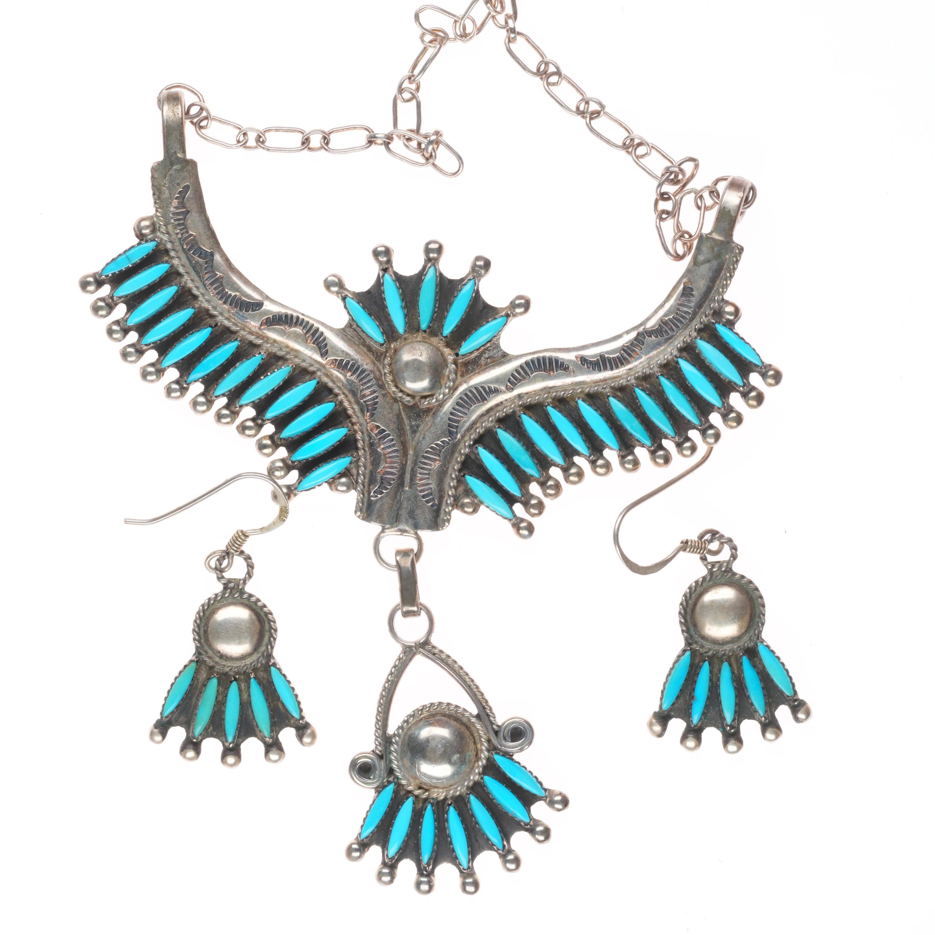 Leland Peyketewa Zuni Sterling Silver Needlepoint Turquoise