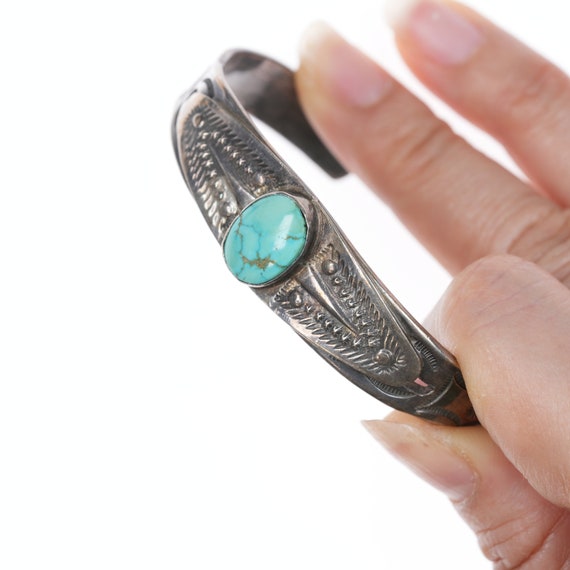 6.75" 30's-40's Navajo silver and turquoise brace… - image 2