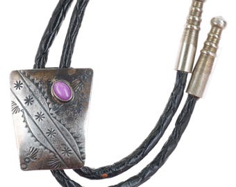 Vintage Navajo sterling silver purple charoite bolo tie