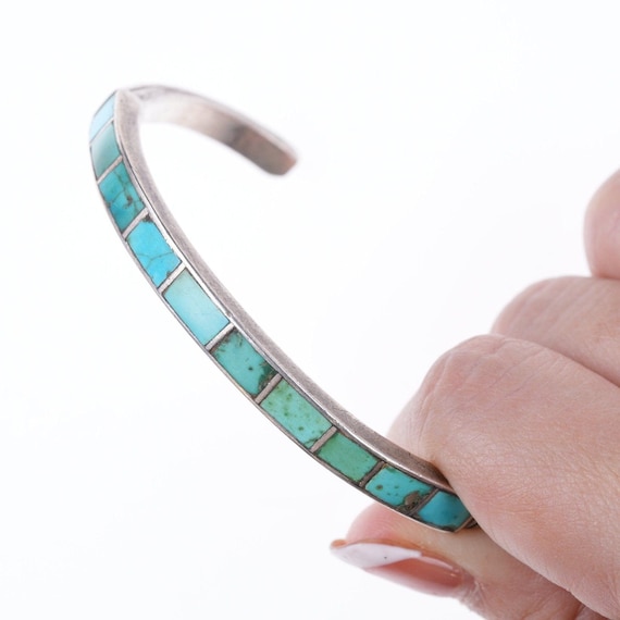 6.5" c1930's Zuni Silver Channel inlay turquoise … - image 2