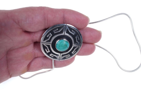 Vintage Mexican sterling turquoise pendant on nec… - image 2