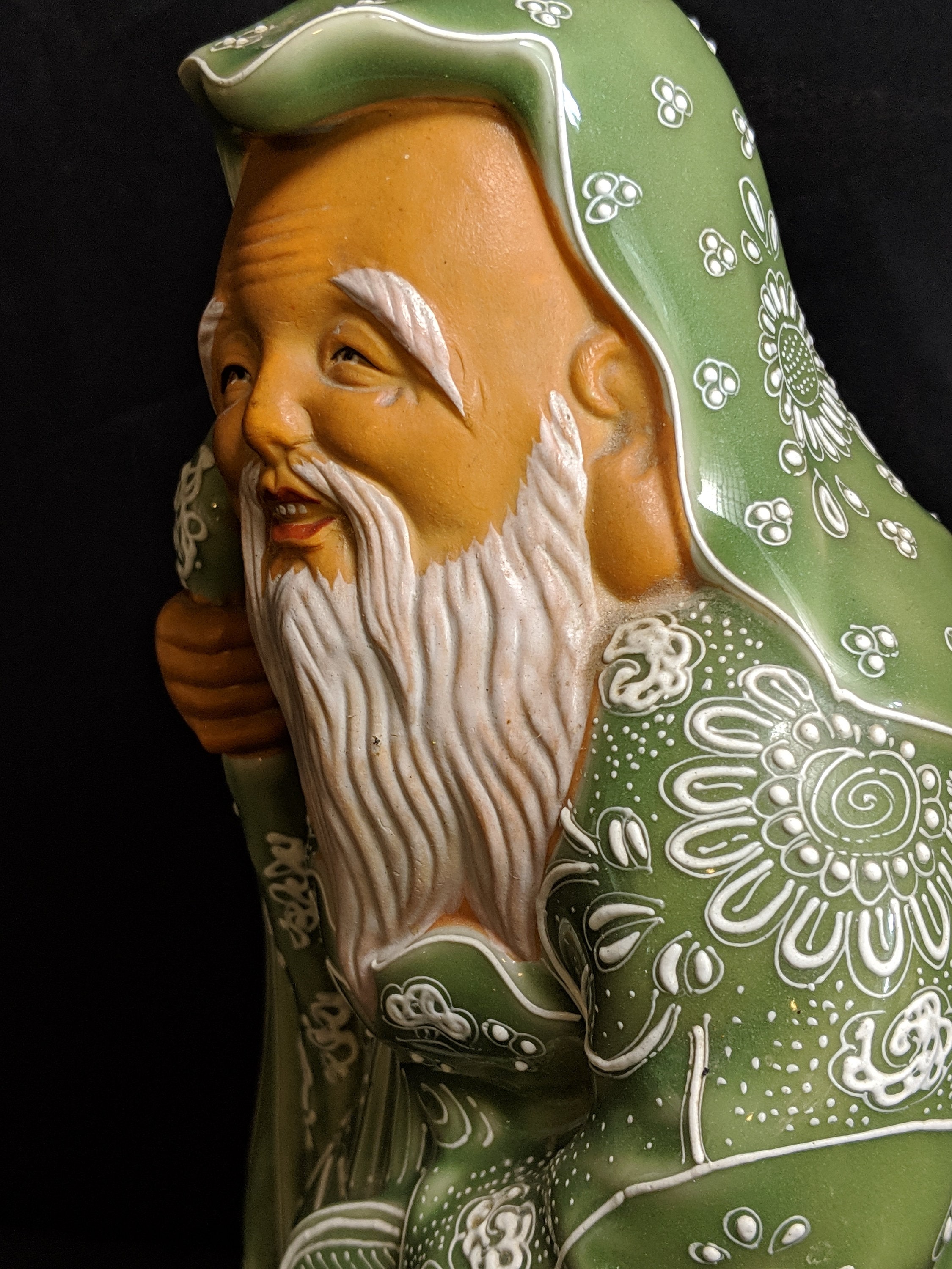 Fukurokuju God Statue Japanese Celadon Satsuma Moriage figure Early