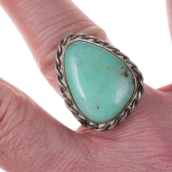 c1950's Navajo Silver Green Chalcedony Ring