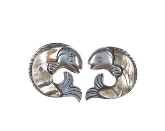 William Spratling Sterling Fish abalone pins pair