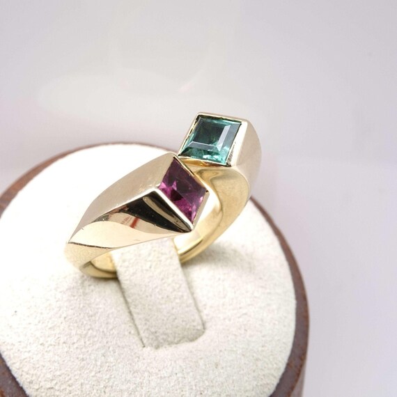 sz5 18K Green/Red Tourmaline Statement Ring - image 5