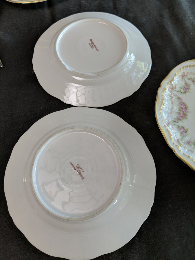 Haviland Schleiger 842 Bread Plates 6.25 Roses Bows Double Gold 8
